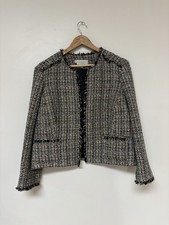 Hobbs London Old Money Preppy Multicolor Boucl  Tweed Cropped Blazer Jacket 12