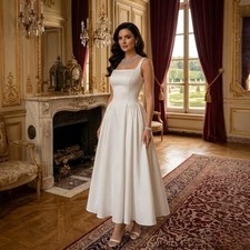 Romantic simple satin wedding dress wedding dress 32-60 buttons ivory straps