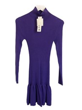 Zara Purple Ribbed Knit Mock Neck Dress With Tiered Ruffle Hem