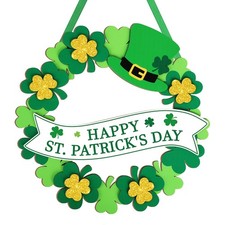 Wooden St. Patrick's Day Decoration Shamrock Door Wreath for Front Door Sign