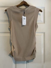 Reiss Trudy Ruched Ribbed Vest Camel Sleeveless Top Women’s Size M NWT