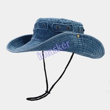 Men Outdoor Cowboy Bucket Hat Wide Brim Fishing Hiking Sun Protection Cap Summer