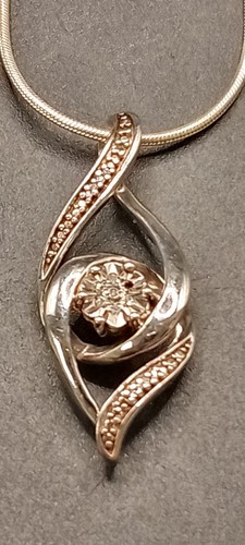 18” Beautiful Sterling Silver Pendant Necklace - Natural Diamonds - (SJ441) - Picture 4 of 8