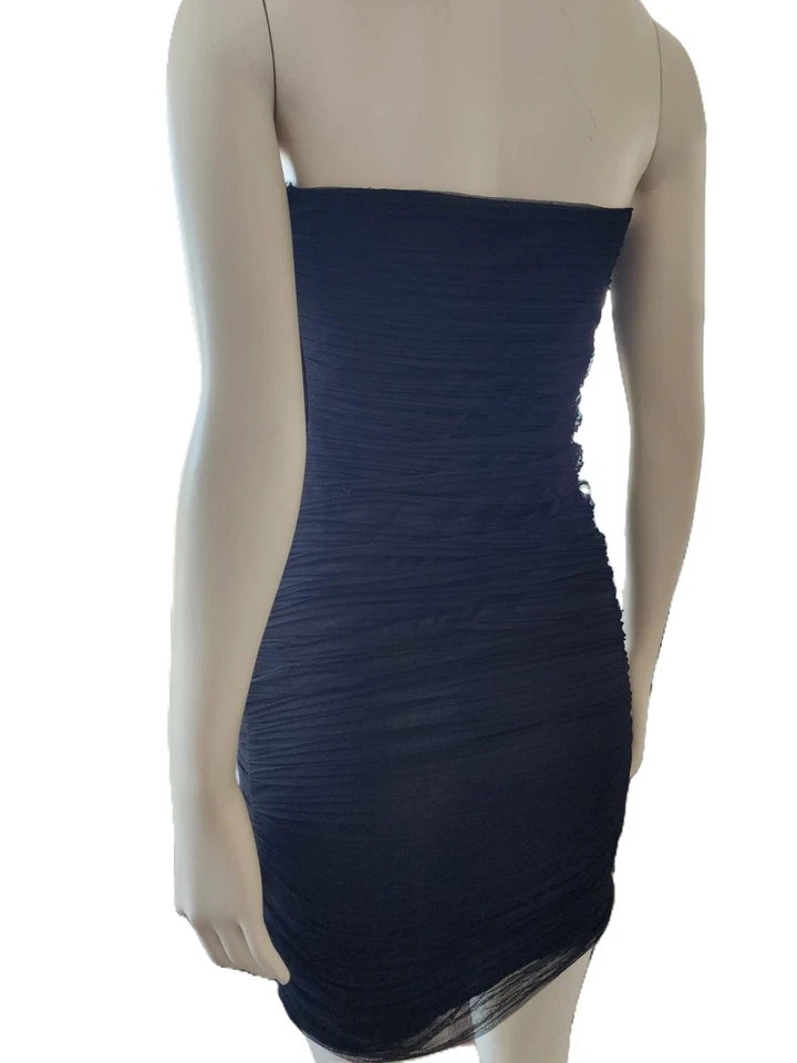 Foreign Exchange Black Strapless Ruched Mesh Bodycon Cocktail Party Mini Dress M - Image 3 of 4