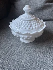 Vintage Fenton White Hobnail Candy Dish Bowl With Lid Pedestal Milk Glass