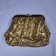 Vintage Whiting & Davis Gold Mesh Clutch Purse Kiss Lock Evening Bag Made in USA
