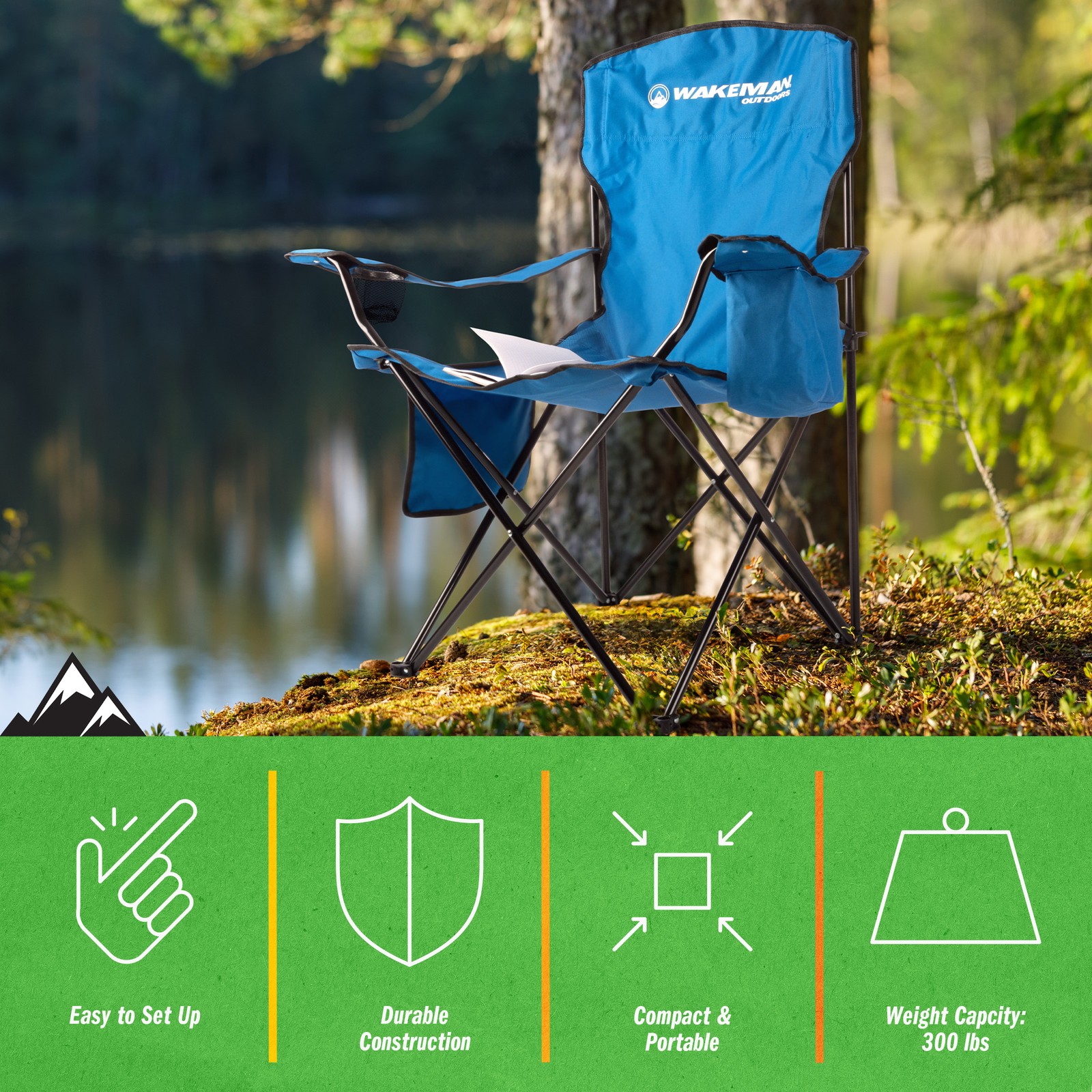 Camping Folding Chair Blue Oversized Heavy Duty Outdoor Portable Carry Bag
