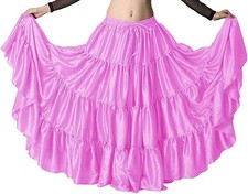 Satin Light Pink Skirt 12 Yard 4 Tiered Gypsy Belly Dance Flamenco Dance Skirts