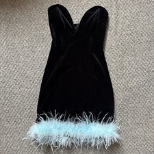 Bershka Black Polyester Feather Trim Dress xs