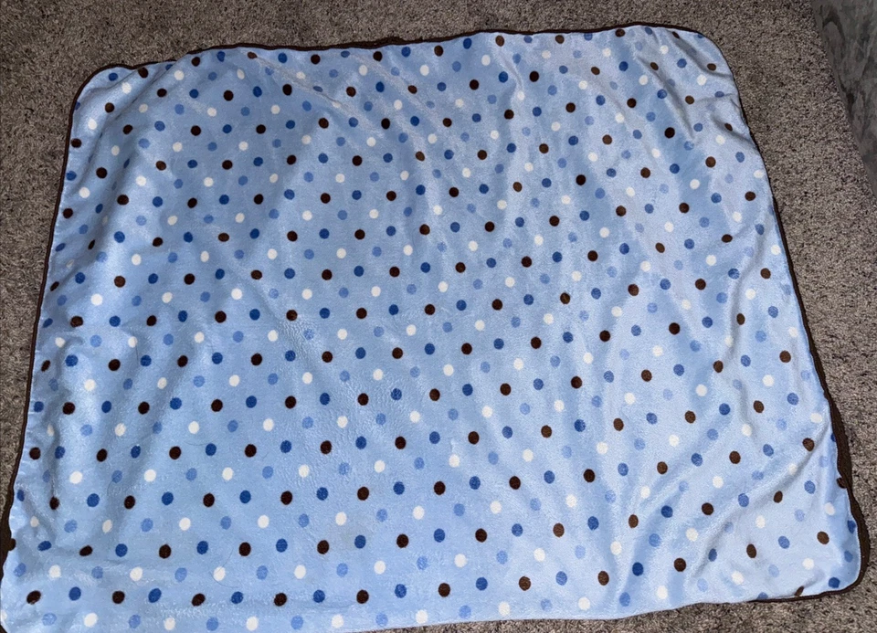 Manta Sherpa suave recién nacido marrón azul tostado lunares círculo bebé niño 30x40" Foto 3 de 4