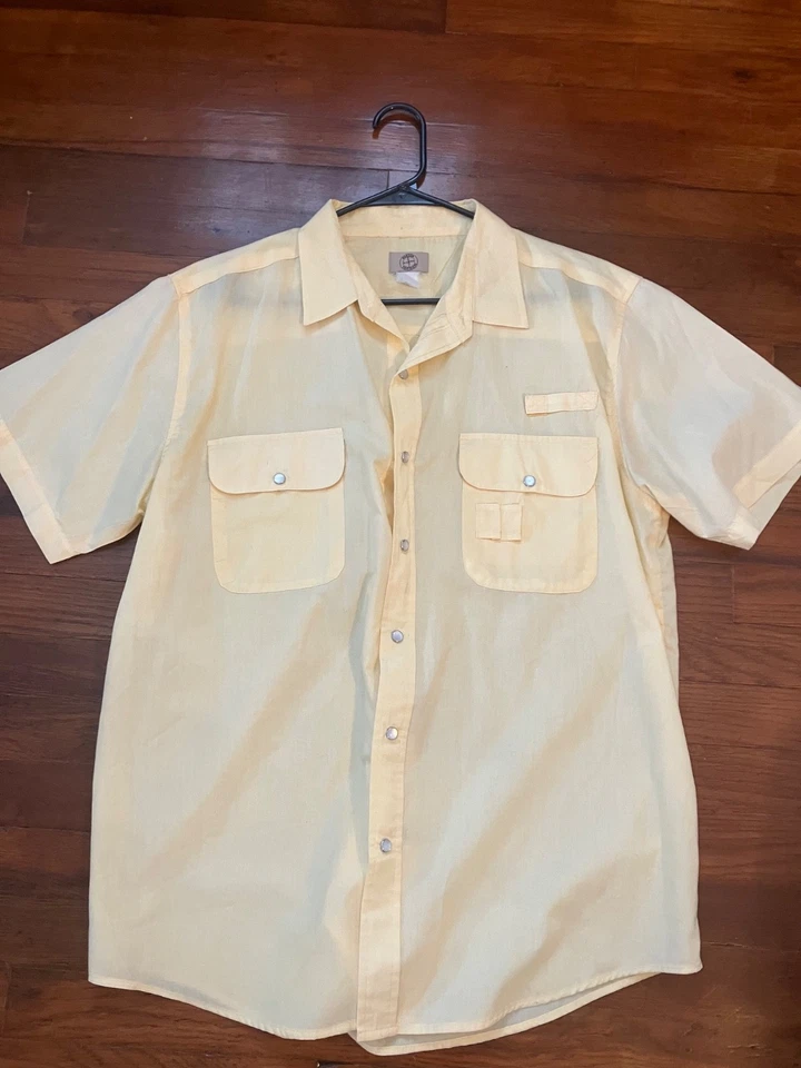 Haband Travelers men's yellow pearl snap short sleeve shirt large - Image 1 of 4