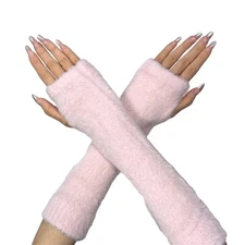 Arm Warmers Fingerless Gloves Women Winter Faux Fur Arm Warmers Wrist Pink