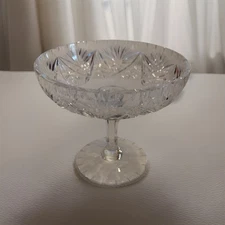 American Brilliant Cut Lead Crystal Compote EAP Pedestal Dish Footed Candy Bowl