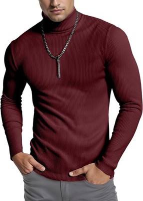 Men's Slim Fit Ribbed Turtleneck Pullover Sweater Long Sleeve Casual Knit Top