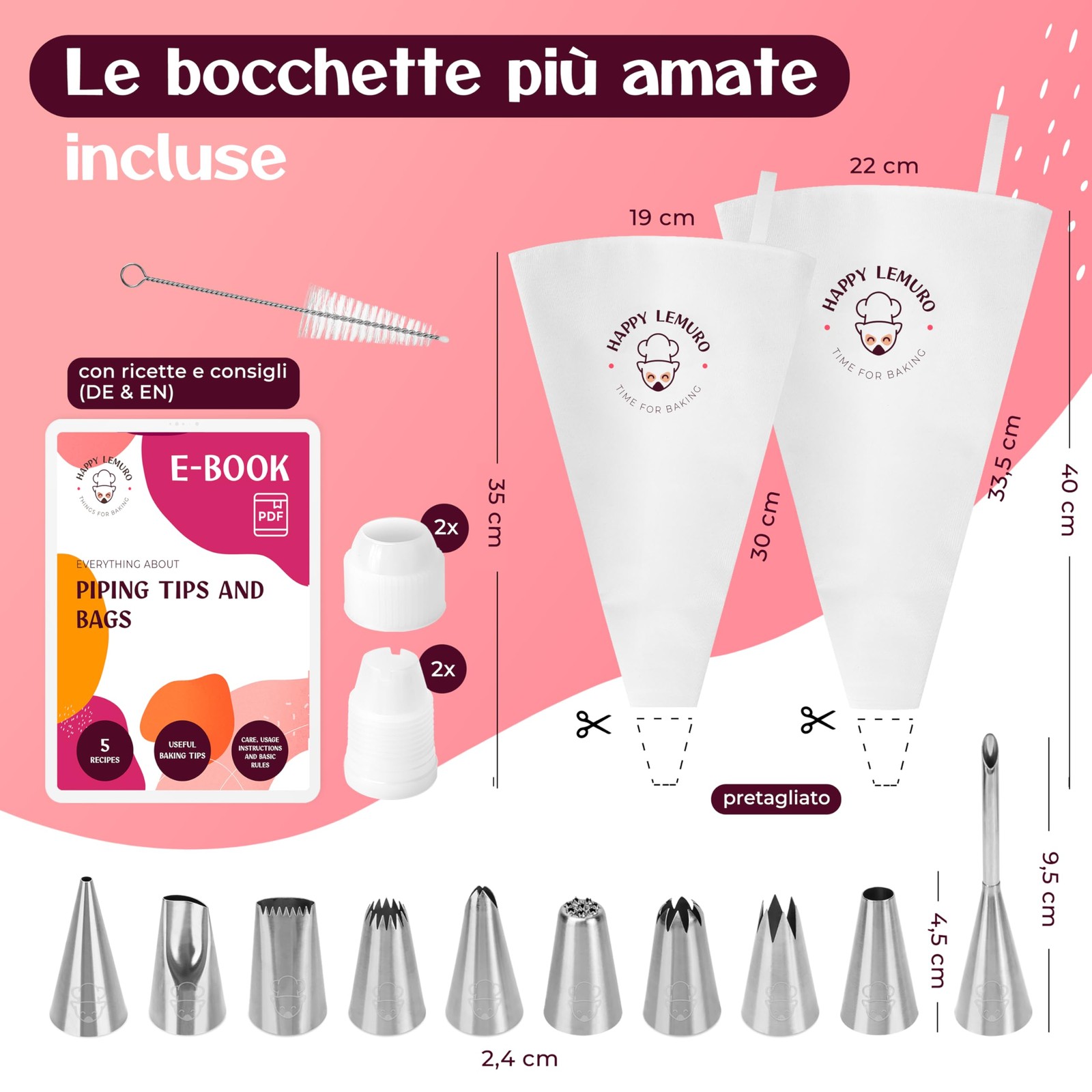 Set Pasticcere Premium 15 Pezzi 2 Sacche Cotone 35 40 Cm Utensili Decorazione To - Miniatura 17