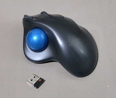 Logitech M570 Wireless Ergonomic Trackball Mouse Gray Scroll Wheel With Dongle