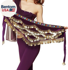 Women'S Triangular Belly Dancing Hip Scarf Wrap Skirt with Gold Coins