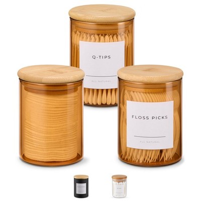 Vase and Vessel Mini Glass Apothecary Jars with Bamboo Lids, Small Bathroom a...