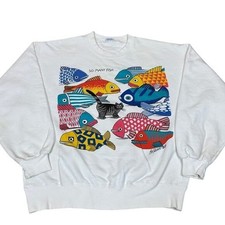 Retro Vintage B Kliban Cat So Many Fish Unisex Pullover Sweater S-5XL