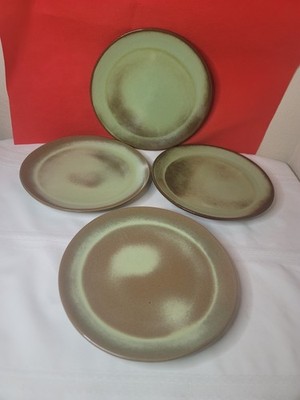 set 4 Vintage Frankoma 6F Pottery 10-1/4'' Dinner Plates Plainsman Green