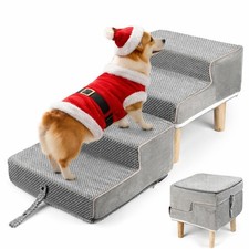 Dog Ramp Ottoman, 2-in-1 Dog Stairs for Couch and Low Bed, Foldable Solid Woo...