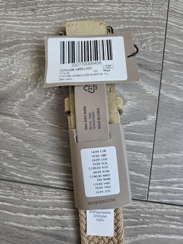 Dan John Elastic Braided Belt Woven with Metal Buckle Beige XL/120cm RRP £20 - Picture 6 of 7