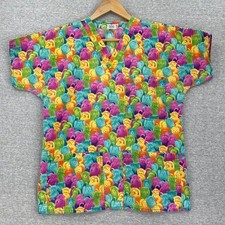 Smartscrubs Scrub Top Womens Small Bright Bears Short Sleeve Healthcare Nursing