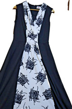 R K Original Vintage 1960's LONG Party Black  White Dress Size 14 Back Zipper