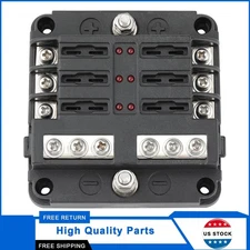 6Way Car Boot Power Distribution 12-24V Blade Fuse Holder Box Block Panel Board