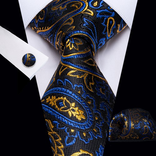 Classic Mens Tie Paisley Floral Striped Necktie Hankie Cufflinks Set Wedding USA - Picture 230 of 250