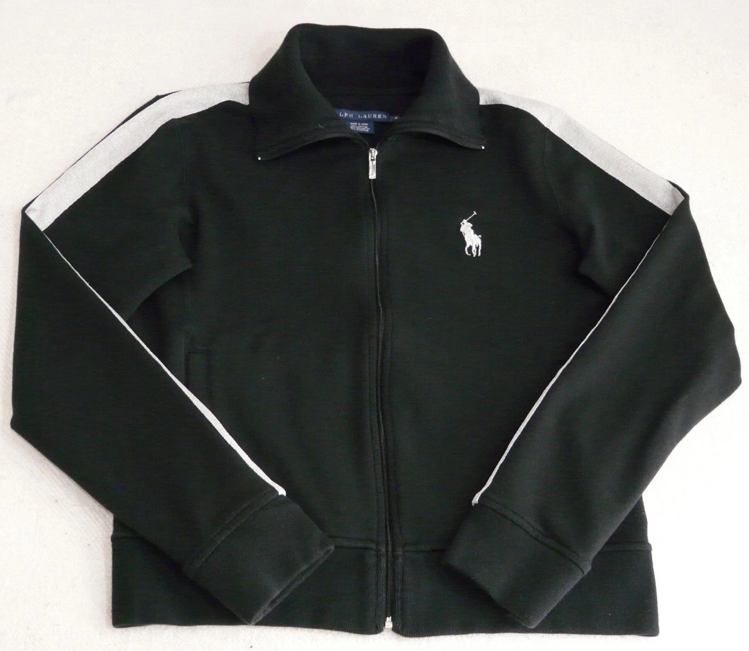 Vtg Ralph Lauren Track Jacket Mens M Black Full Zip Interlock Big Pony Logo Y2K
