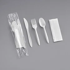 (250/Count) 4 Pcs Meal Kit - Medium Weight White Wrapped Plastic Cutlery Set