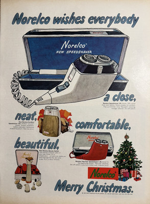 1965 Norelco Shavers Electric Merry Christmas Close Neat Models VTG Print Ad