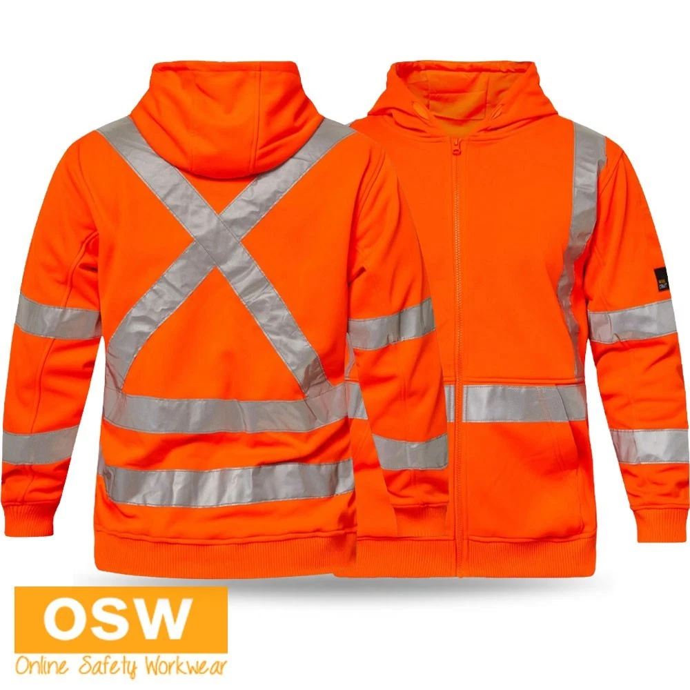 Hi Vis Unisex Safety NSW Rail Orange Day/Night Reflective Full Zip Hoodie
