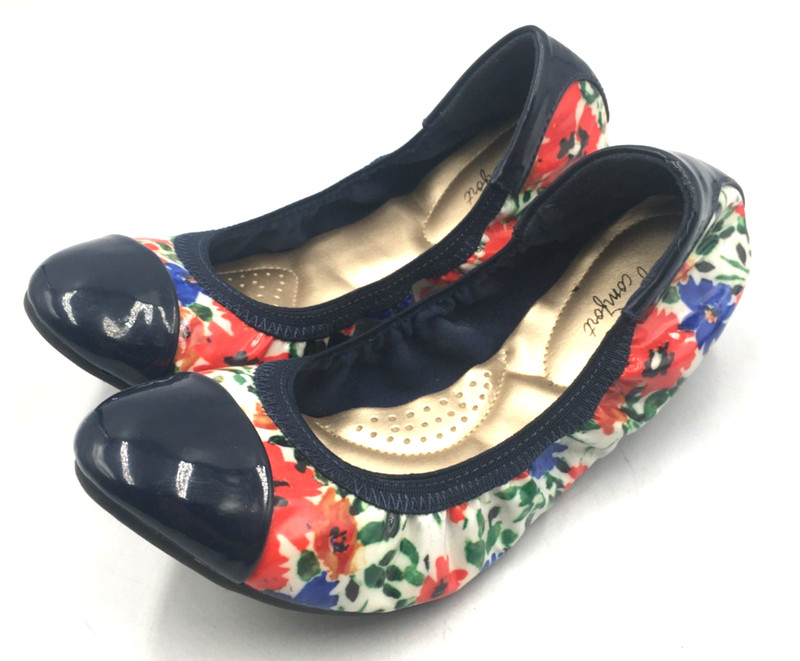 LADIES SIZE 7 DEXFLEX COMFORT SLIP ON FLAT BALLET MULTI FLORAL SHOES 