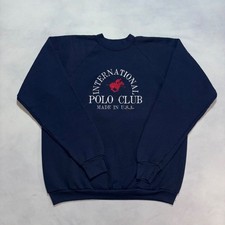 Vintage 80s International Polo Club Crewneck Sweatshirt Navy Blue XL Made in USA