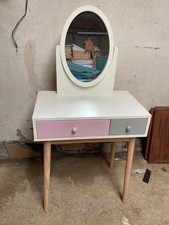 Dressing Table 2 Drawers Mirror and Detachable Legs Small White Pink Grey