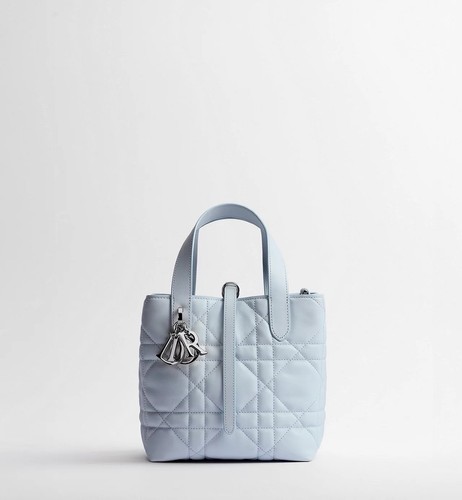 Dior Toujours Vertical Tote Bag, Small, Ice Blue Macrocannage Calfskin