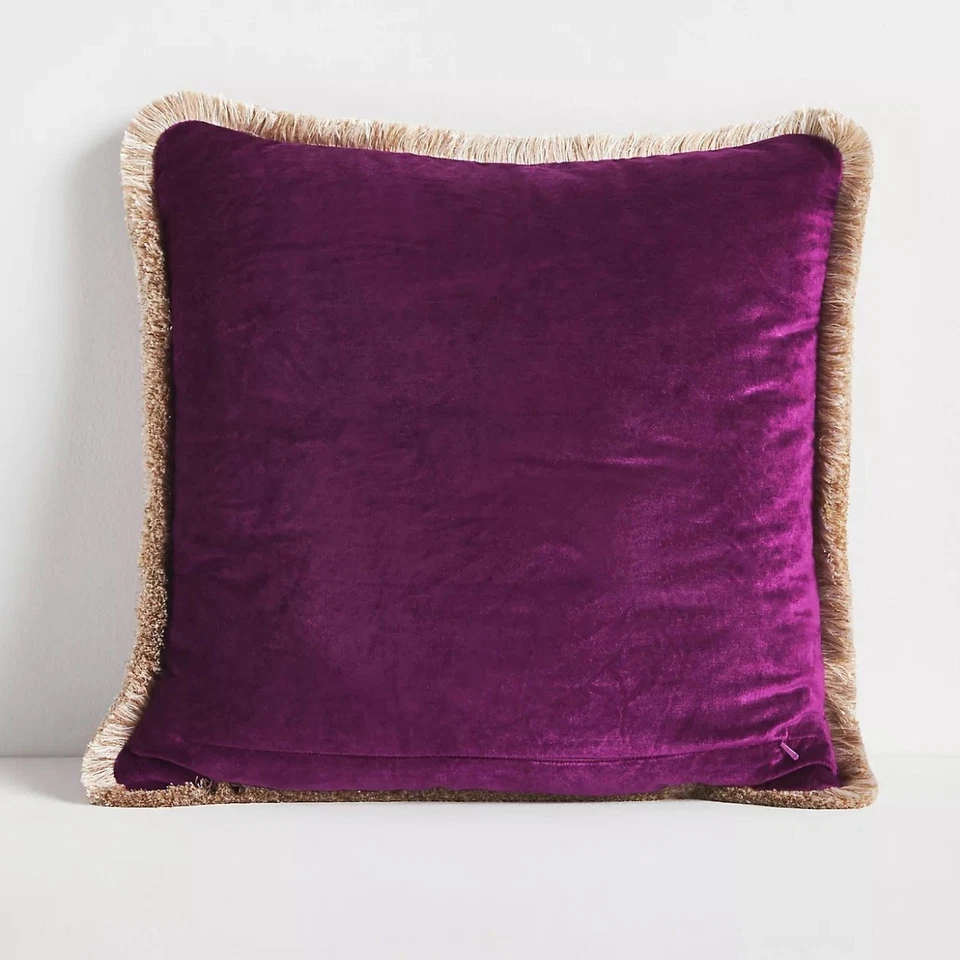 Almohada con flecos de terciopelo Anthropologie Valentina - púrpura - 18x18 - nueva con etiquetas Foto 3 de 4