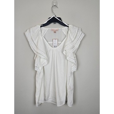 Philosophy Republic Clothing White Lace Trim Flutter Sleeve V-Neck Blouse Top L