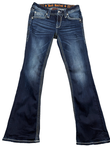 Rock Revival Sundee Bootcut Jeans Damen 28 Blau Denim Baumwolle Perlen Mid-Rise
