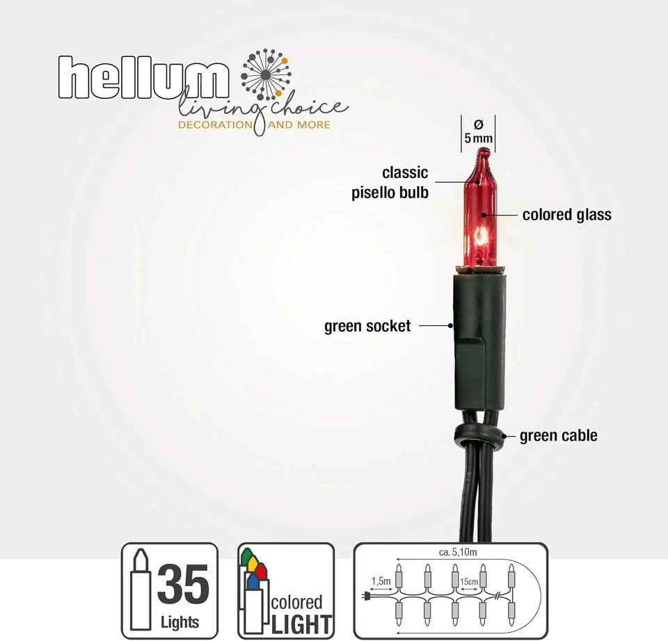 Catena Luminosa 5.1M 35 LED Multicolore Interni Cavo Verde Albero Natale - Immagine 4 di 4