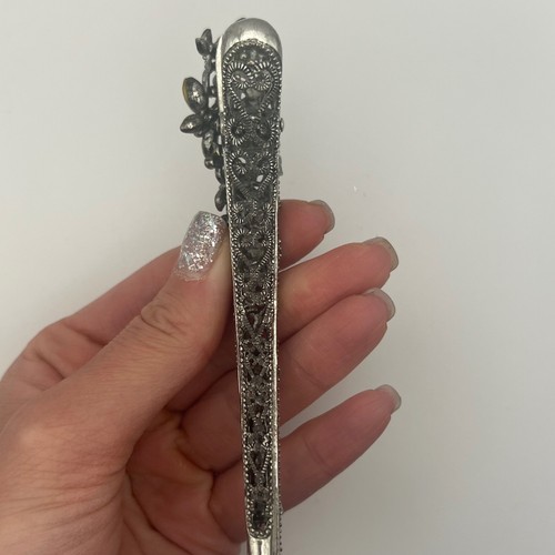 Filigrane Haarspange im Vintage-Stil mit Strass Blumen - schwarz & klare Kristalle - Bild 5 von 7