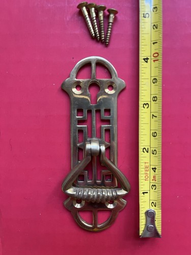 Antiker massiver Messing Schrank Tropfen Zugknopf Schlüsselloch Platte Hardware - Bild 1 von 2