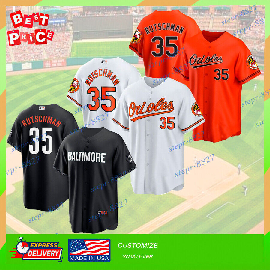 Fan Baltimo No35 Adley Rutschman Baseball Jersey Orange White Print Can  Custom