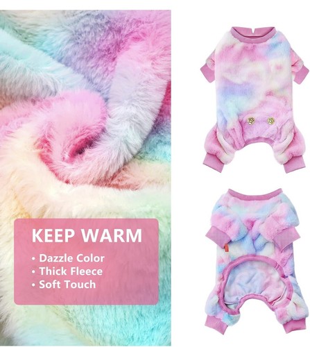 Dog Pajamas One Pc Sweater Rainbow Tie Dye Size Large Velvet/Fleece Min. 10 lbs - Picture 6 of 8