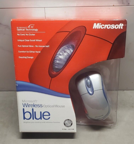 NIP Microsoft Wireless Optical Mouse Blue K80-00004 USB PS/2 Windows Mac SEALED! - Afbeelding 1 van 3