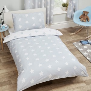 Grey White Stars Junior Size Duvet Cover Set Childrens Toddler