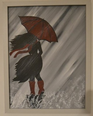 Elegant Woman with Cloud sheltering Herself from The rain with Umbrella Large Wall Art,032665 cat Gifts,12Wx18H