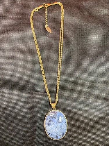Collar de cadena de oro antiguo de doble hilo Coldwater Creek y colgante de cabujón azul - Imagen 2 de 21